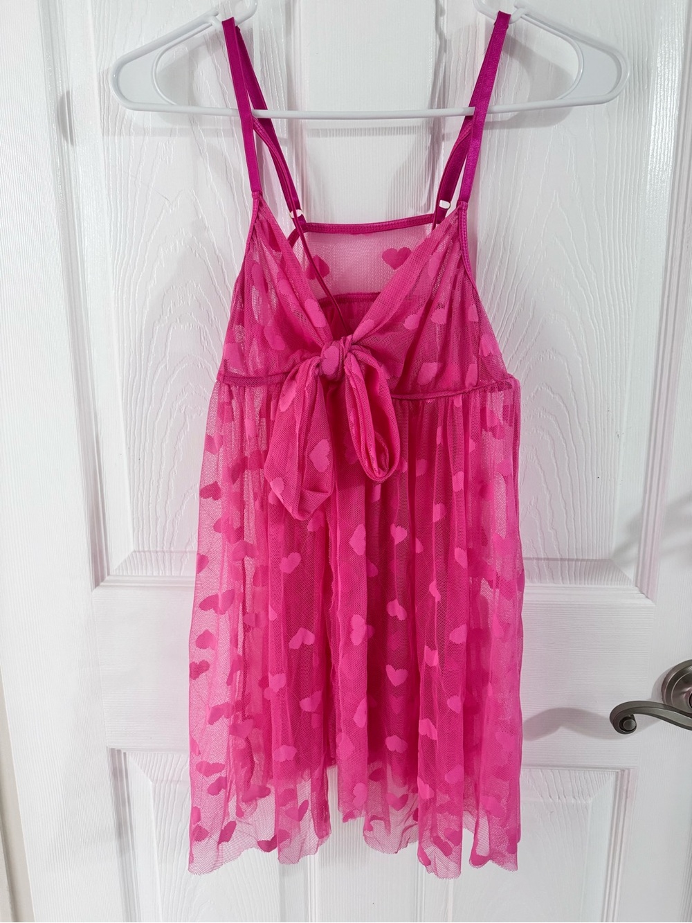 SHEIN Hot Pink Heart Mesh Babydoll Nightdress